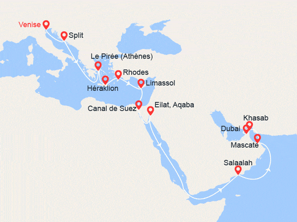 itinéraire croisière Transatlantique : Grand Voyage : De Venise aux Emirats