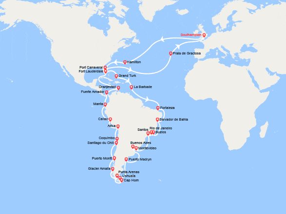 itinéraire croisière Tour du Monde : Grand Voyage : Expérience de l'Amérique du Sud