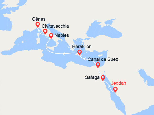 itinéraire croisière Transatlantique : Grand Voyage: de Jeddah à Gênes