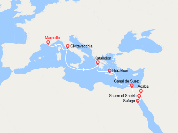 itinéraire croisière Moyen Orient : Grand Voyage: de Marseille à Safaga
