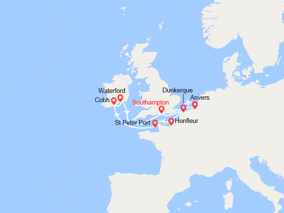 itin&eacute;raire croisi&egrave;re Europe du Nord : Grande Bretagne, Irlande, France 
