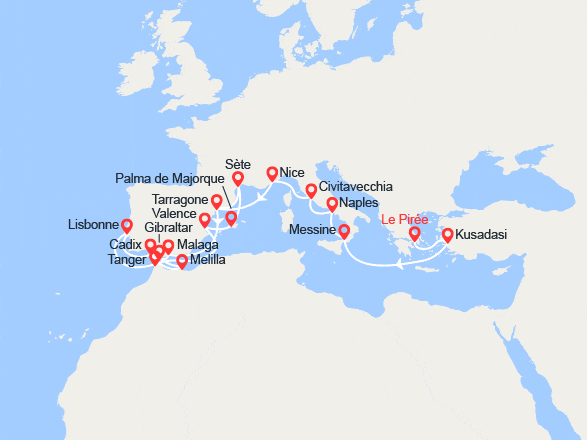 itin&eacute;raire croisi&egrave;re Méditerranée Occidentale : Grande Découverte de la Méditerranée 