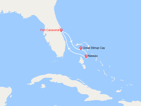 itin&eacute;raire croisi&egrave;re Caraïbes et Antilles : Great Stirrup Cay et les Bahamas au départ de Port Canaveral 