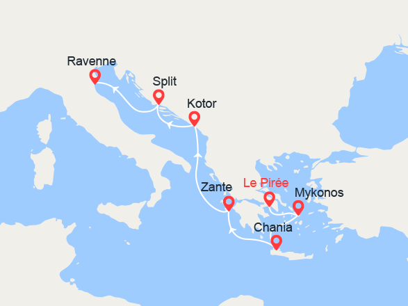 itinéraire croisière Iles grecques : Grèce, Crète, Monténégro, Croatie