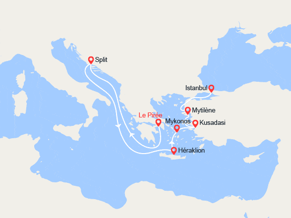 itin&eacute;raire croisi&egrave;re Méditerranée Orientale : Grèce, Croatie, Turquie 