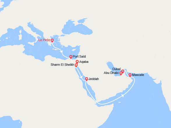 itinéraire croisière Moyen Orient : Grèce, Egypte, Jordanie, Émirats arabes unis