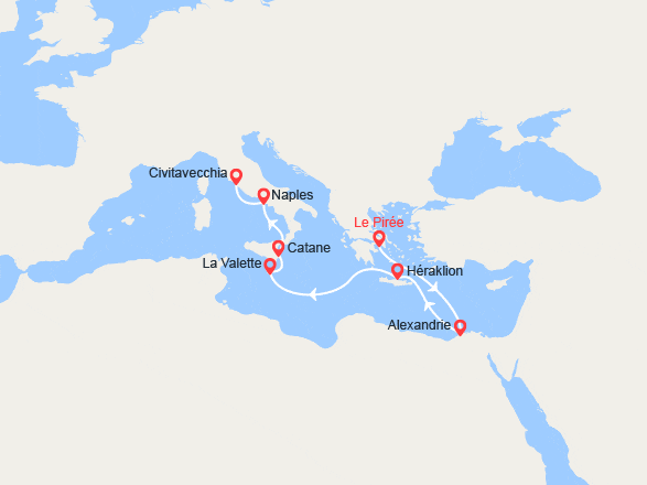 itinéraire croisière Méditerranée Orientale : Grèce, Egypte, Malte, Italie