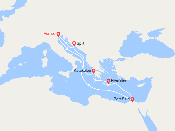 itin&eacute;raire croisi&egrave;re Méditerranée Orientale : Grèce, Iles grecques, Egypte, Croatie 