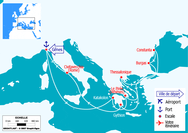 itinéraire croisière Méditerranée - Iles grecques : Grèce, Israël, Chypre, Sicile...