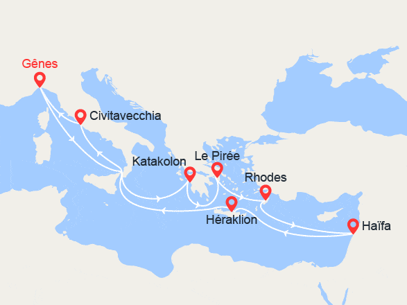 itinéraire croisière Méditerranée - Iles grecques : Grèce, Israël, Iles grecques, Italie