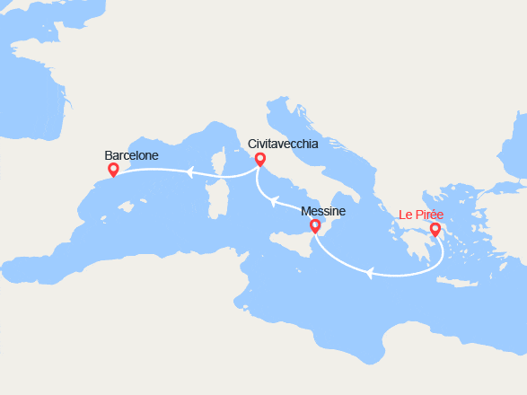 itinéraire croisière Méditerranée Occidentale : Grèce, Italie, Espagne