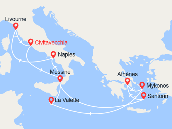 itinéraire croisière Iles grecques : Grèce, Malte, Italie 