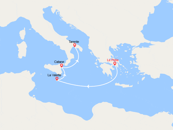 itinéraire croisière Méditerranée Occidentale : Grèce, Malte, Italie