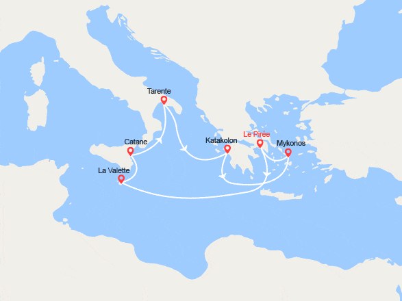 itinéraire croisière Méditerranée Occidentale : Grèce, Malte, Italie
