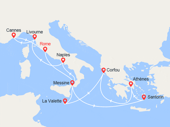 itinéraire croisière Iles grecques : Grèce, Malte, Italie, Côte d'Azur