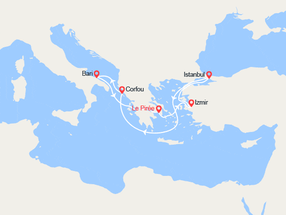 itinéraire croisière Méditerranée Orientale : Grèce, Turquie & Italie 