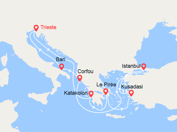 itinéraire croisière Iles grecques : Grèce, Turquie, Corfou, Italie
