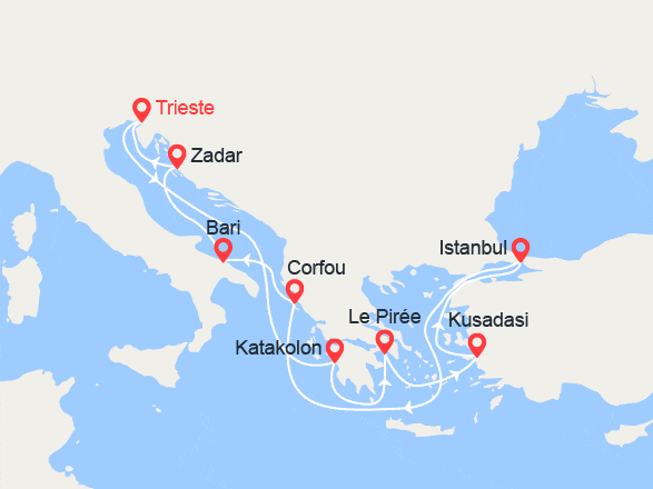 itinéraire croisière Méditerranée Orientale : Grèce, Turquie, Croatie