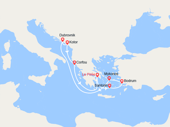 itinéraire croisière Méditerranée Orientale : Grèce, Turquie, Croatie, Monténégro