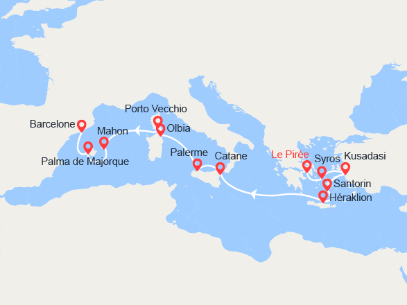 itinéraire croisière Méditerranée Orientale : Grèce, Turquie, Italie, France, Espagne