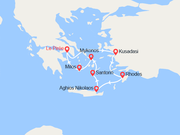 itin&eacute;raire croisi&egrave;re Méditerranée Orientale : Grèce Idyllique : Turquie, Rhodes, Crète, Santorin, Mykonos, Milos 
