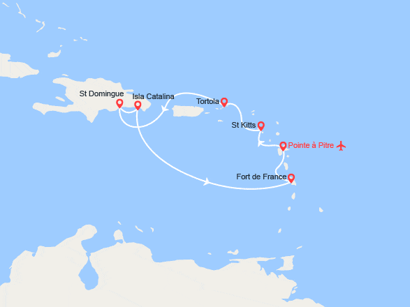 itinéraire croisière Caraïbes et Antilles : Guadeloupe, St Kitts, Tortola, Rép. Dominicaine, Martinique | Vol inclus 