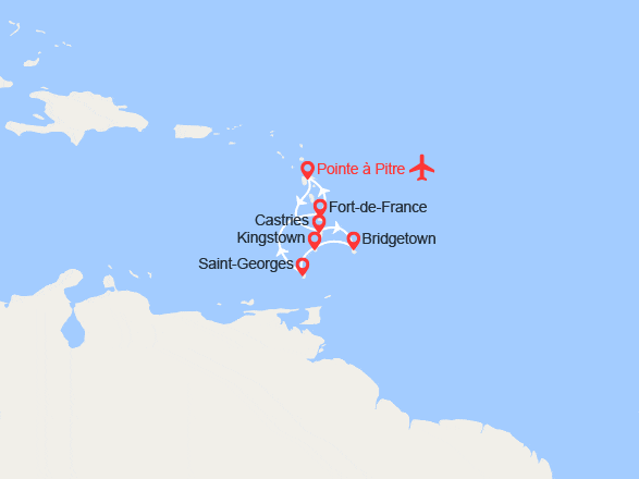 itin&eacute;raire croisi&egrave;re Caraïbes et Antilles : Guadeloupe, Ste. Lucie, Barbades, St Vincent & les Grenadines, Grenade - Vols inclus 