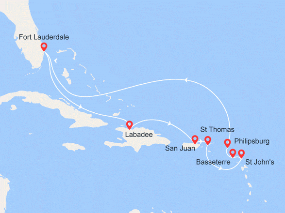 itinéraire croisière Caraïbes et Antilles : Haïti, Porto Rico, Iles Vierges....