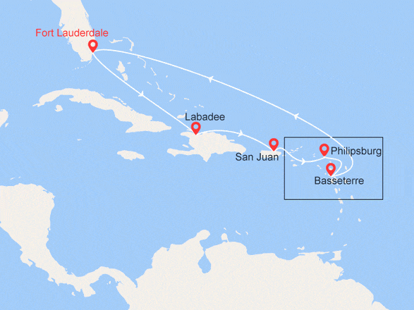 itinéraire croisière Caraïbes et Antilles : Haïti, Porto Rico, St-Martin, St Kitts