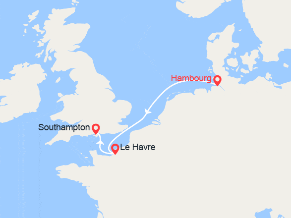 itinéraire croisière Europe du Nord : Hambourg, Le Havre, Southampton