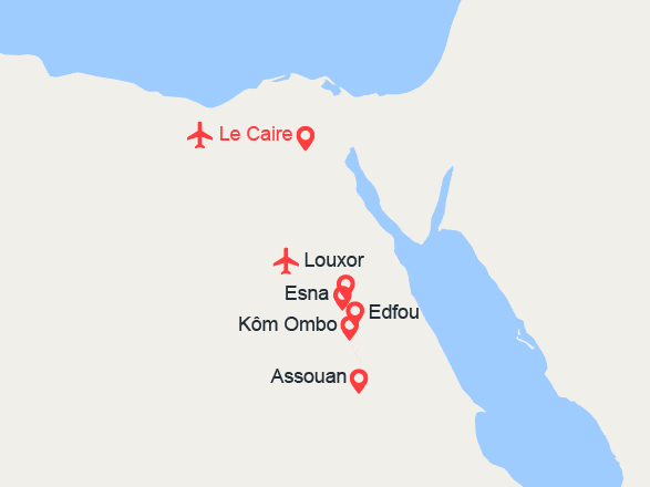 itin&eacute;raire croisi&egrave;re Nil : Hathor : Le Caire 5* + croisière  