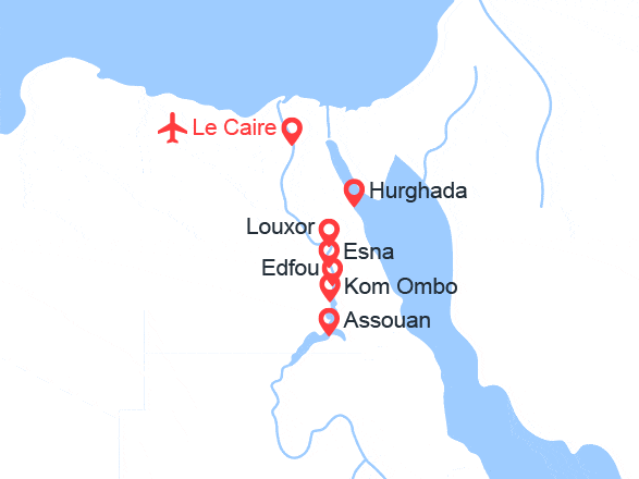 itinéraire croisière Nil : Hathor (Caire + croisière + 4 nuits Hurghada )