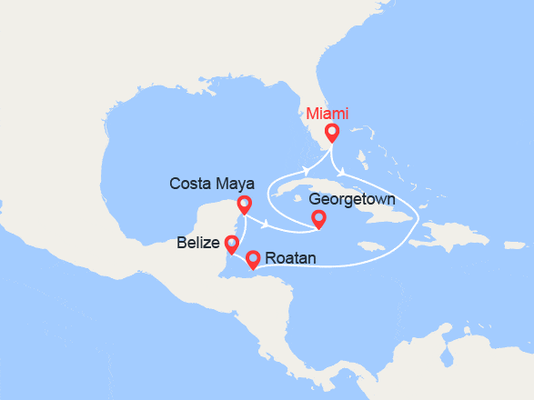 itinéraire croisière Caraïbes et Antilles : Honduras, Belize, Mexique, Iles Caïman