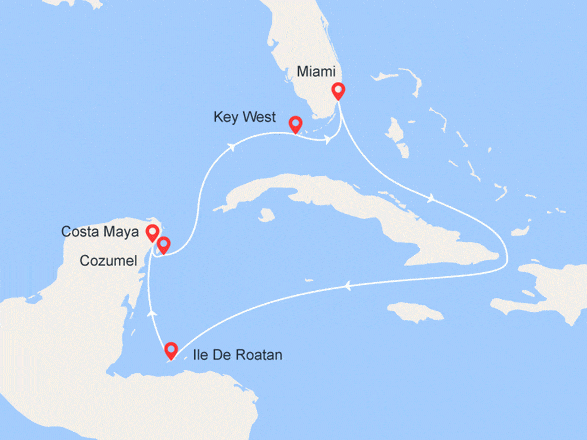 itinéraire croisière Caraïbes et Antilles - Cuba : Honduras, Mexique, Key West