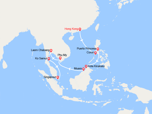 itinéraire croisière Asie : Hong Kong, Malaisie, Singapour..