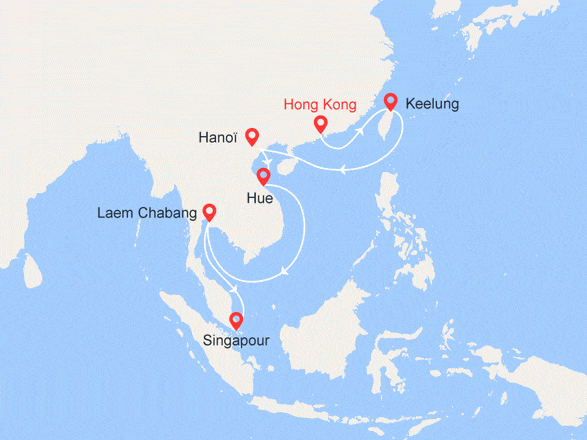 itinéraire croisière Asie : Hong Kong, TaÏwan, Vietnam, Thaïlande, Singapour