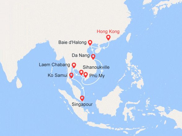 itinéraire croisière Asie : Hong Kong, Vietnam, Cambodge, Thaïlande, Singapour