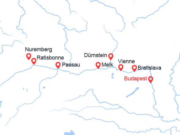 itin&eacute;raire croisi&egrave;re Danube : Hongrie, Slovaquie, Autriche, Allemagne 