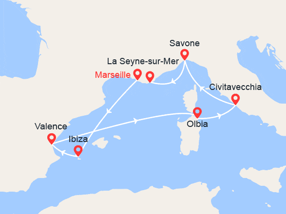 itin&eacute;raire croisi&egrave;re Méditerranée Occidentale : Ibiza, Espagne, Italie 