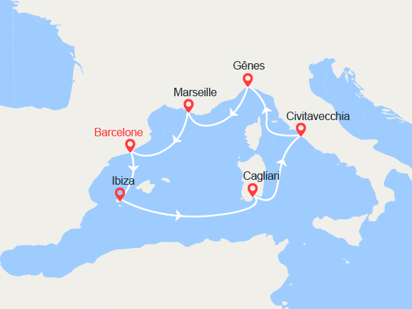 itinéraire croisière Méditerranée Occidentale : Ibiza, Sardaigne, Italie, Provence