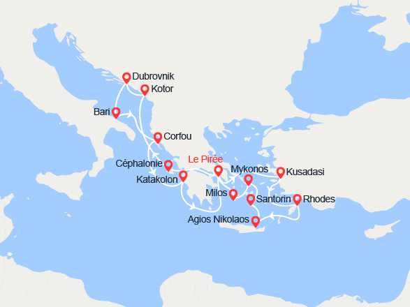 itin&eacute;raire croisi&egrave;re Méditerranée Orientale : Idyllique Mer Egée et Paradisiaque Adriatique 