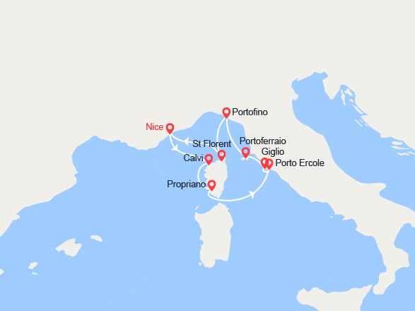 itin&eacute;raire croisi&egrave;re Méditerranée Occidentale : Île de Beauté et  rivages italiens 