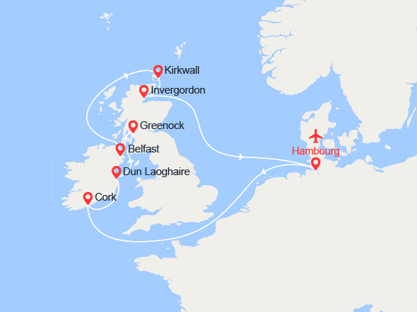 itinéraire croisière Iles Britanniques : Iles Britanniques: Irlande, Ecosse II Vols Inclus