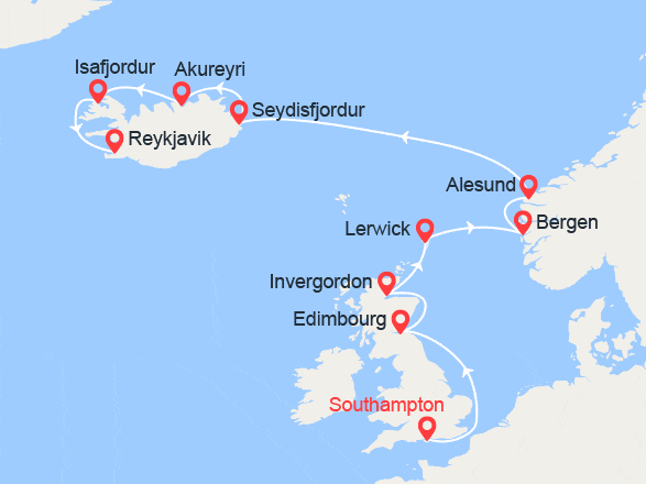 itinéraire croisière Iles Britanniques : Iles Britanniques et Islande