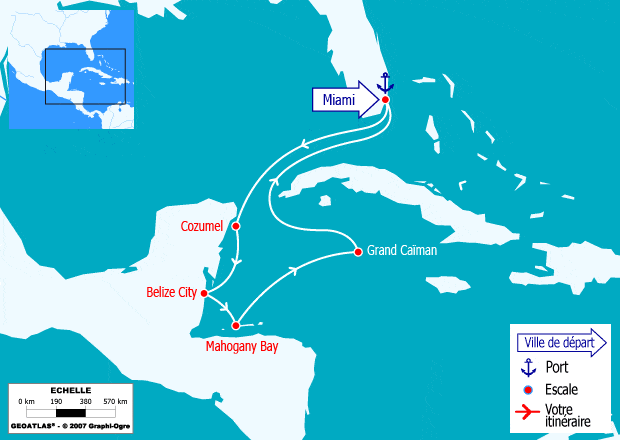 itinéraire croisière Caraïbes et Antilles : Iles Caïman, Honduras, Belize, Mexique