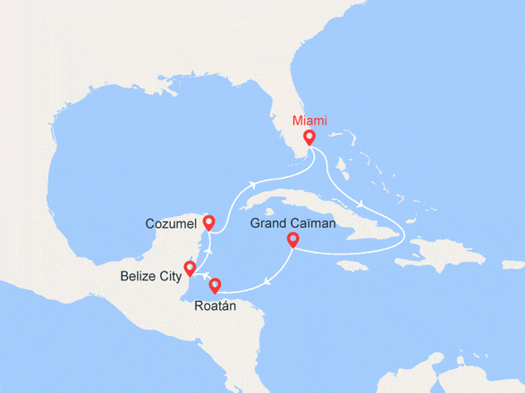 itinéraire croisière Caraïbes et Antilles : Iles Caïman, Honduras, Belize, Mexique