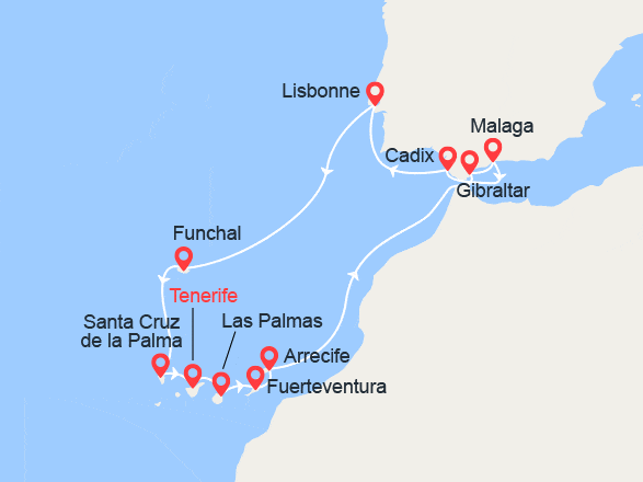 itinéraire croisière Canaries Madère : Iles Canaries, Gibraltar, Espagne, Portugal