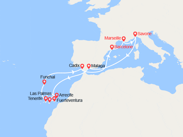 itinéraire croisière Méditerranée Occidentale : Iles Canaries, Madère