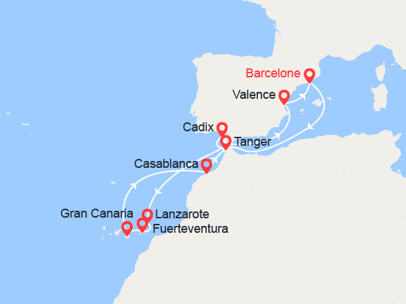 itinéraire croisière Canaries Madère : Iles Canaries, Maroc, Espagne