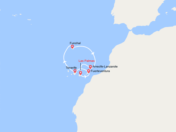 itin&eacute;raire croisi&egrave;re Méditerranée Occidentale : Iles Canaries et Madère 